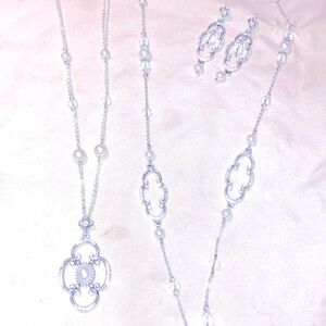 3 BRIGHTON BELLISSIMA pieces 2 pearl Swarovski necklaces & earrings HARD 2 FIND